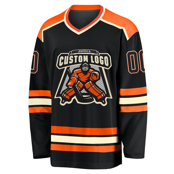 Cheap Custom Orange Black-Cream Hockey Jersey Free Shipping