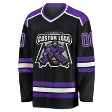 Load image into Gallery viewer, Custom Black Purple-White Hockey Jersey
