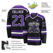 Load image into Gallery viewer, Custom Black Purple-White Hockey Jersey
