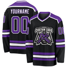 Laden Sie das Bild in den Galerie-Viewer, Custom Black Purple-White Hockey Jersey
