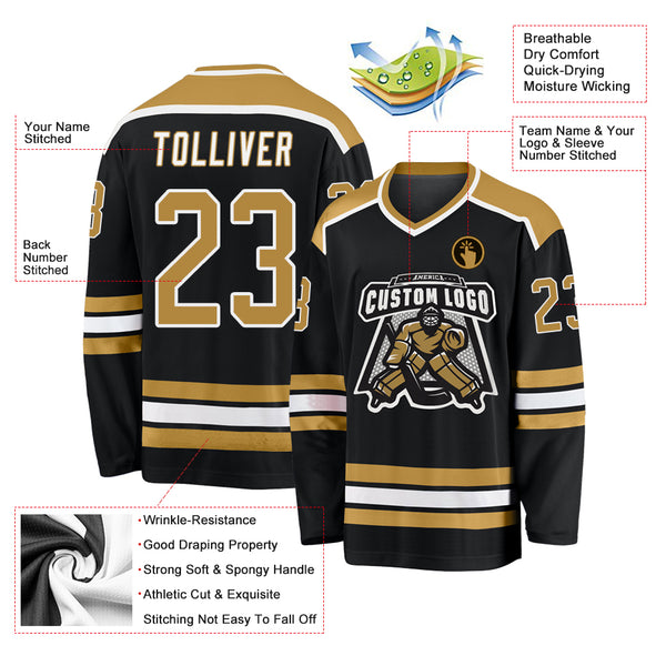 Custom Hockey Jersey Black Gold-White