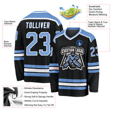 Load image into Gallery viewer, Custom Black Light Blue-White Hockey Jersey
