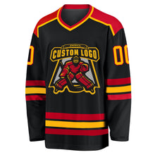 Load image into Gallery viewer, Custom Black Gold-Red Hockey Jersey
