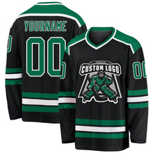 Laden Sie das Bild in den Galerie-Viewer, Custom Black Kelly Green-White Hockey Jersey
