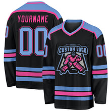 Laden Sie das Bild in den Galerie-Viewer, Custom Black Light Blue-Pink Hockey Jersey
