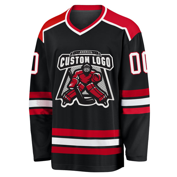 Cheap Custom Red White-Black Hockey Jersey Free Shipping
