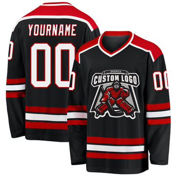 Custom Black White-Red Hockey Jersey