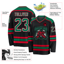 Laden Sie das Bild in den Galerie-Viewer, Custom Black Kelly Green White-Red Hockey Jersey
