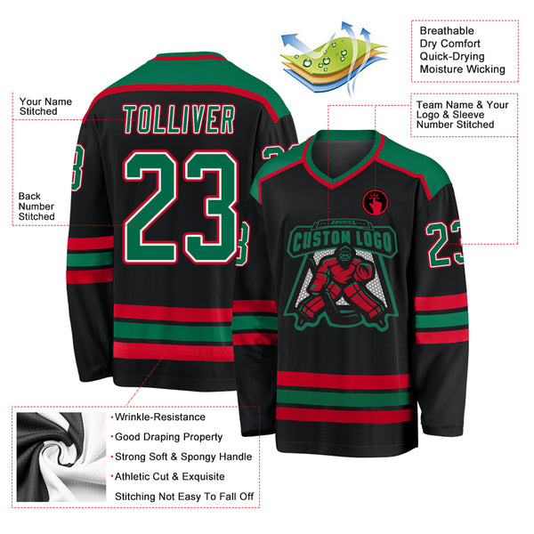Cheap Custom Black Kelly Green White-Red Hockey Jersey Free Shipping –  CustomJerseysPro