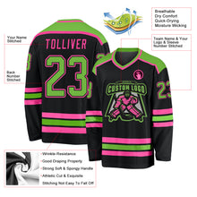 Laden Sie das Bild in den Galerie-Viewer, Custom Black Neon Green-Pink Hockey Jersey
