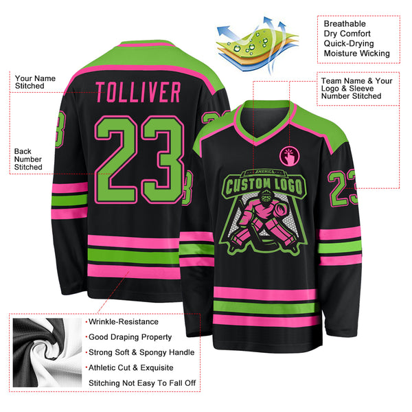 Custom Kelly Green White-Pink Hockey Jersey Women's Size:2XL