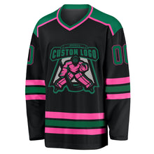 Laden Sie das Bild in den Galerie-Viewer, Custom Black Kelly Green-Pink Hockey Jersey
