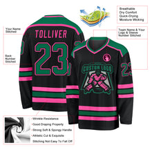 Laden Sie das Bild in den Galerie-Viewer, Custom Black Kelly Green-Pink Hockey Jersey
