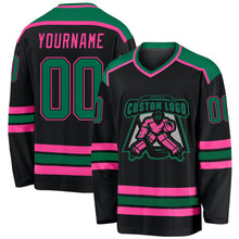 Load image into Gallery viewer, Custom Black Kelly Green-Pink Hockey Jersey

