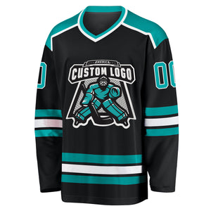 Custom Black Aqua-White Hockey Jersey