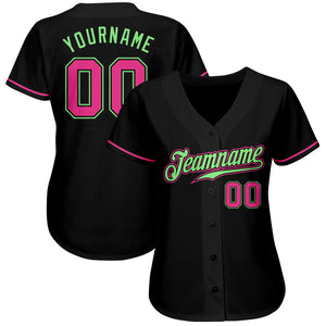 Custom Black Pink-Pea Green Authentic Baseball Jersey