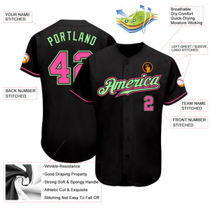 Custom Black Pink-Pea Green Authentic Baseball Jersey