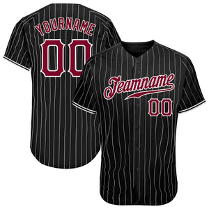 Custom Black White Pinstripe Maroon-White Authentic Baseball Jersey