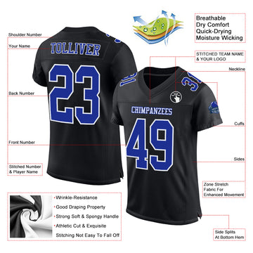 Custom Black Royal-White Mesh Authentic Football Jersey