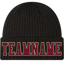 Load image into Gallery viewer, Custom Black Crimson-Cream Stitched Cuffed Knit Hat
