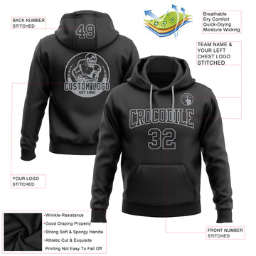 Custom Stitched Black Black-Gray Football Pullover Sweatshirt Hoodie