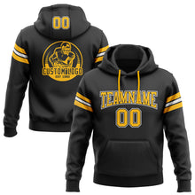 Load image into Gallery viewer, Custom Stitched Black Gold-White Football Pullover Sweatshirt Hoodie
