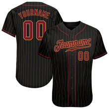 Load image into Gallery viewer, Custom Black Old Gold Pinstripe Crimson-Old Gold Authentic Baseball Jersey
