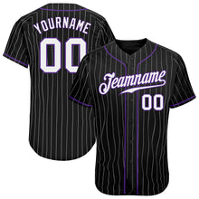 Laden Sie das Bild in den Galerie-Viewer, Custom Black White Pinstripe White-Purple Authentic Baseball Jersey
