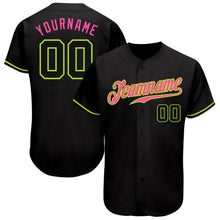 Загрузить изображение в средство просмотра галереи, Custom Black Black Neon Green-Pink Authentic Baseball Jersey
