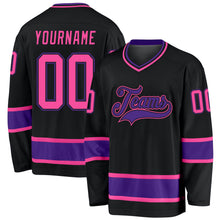 Laden Sie das Bild in den Galerie-Viewer, Custom Black Pink-Purple Hockey Jersey
