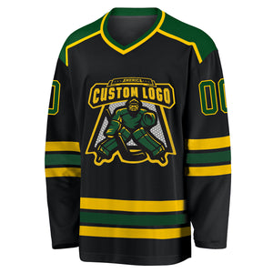 Custom Black Green-Gold Hockey Jersey