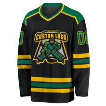 Загрузить изображение в средство просмотра галереи, Custom Black Kelly Green-Gold Hockey Jersey
