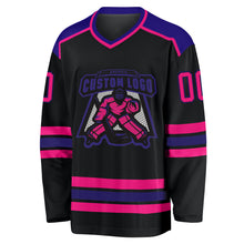 Laden Sie das Bild in den Galerie-Viewer, Custom Black Hot Pink-Purple Hockey Jersey
