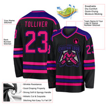 Laden Sie das Bild in den Galerie-Viewer, Custom Black Hot Pink-Purple Hockey Jersey
