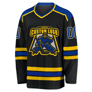 Custom Black Royal-Gold Hockey Jersey