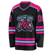 Laden Sie das Bild in den Galerie-Viewer, Custom Black Hot Pink-Light Blue Hockey Jersey
