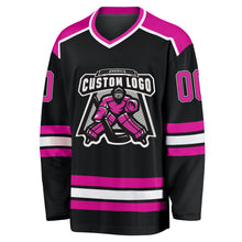 Load image into Gallery viewer, Custom Black Deep Pink-White Hockey Jersey
