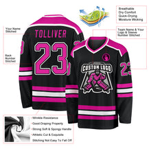 Laden Sie das Bild in den Galerie-Viewer, Custom Black Deep Pink-White Hockey Jersey

