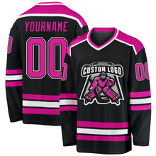 Laden Sie das Bild in den Galerie-Viewer, Custom Black Deep Pink-White Hockey Jersey
