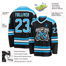 Load image into Gallery viewer, Custom Black Sky Blue-White Hockey Jersey
