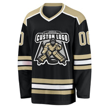 Laden Sie das Bild in den Galerie-Viewer, Custom Black Vegas Gold-White Hockey Jersey
