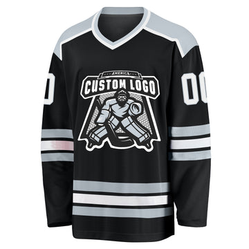 Custom Black White-Silver Hockey Jersey