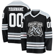 Load image into Gallery viewer, Custom Black White-Silver Hockey Jersey
