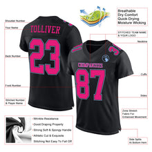 Laden Sie das Bild in den Galerie-Viewer, Custom Black Hot Pink-Light Blue Mesh Authentic Football Jersey
