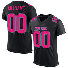 Laden Sie das Bild in den Galerie-Viewer, Custom Black Hot Pink-Light Blue Mesh Authentic Football Jersey
