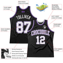 Загрузить изображение в средство просмотра галереи, Custom Black White Purple-Gray Authentic Throwback Basketball Jersey
