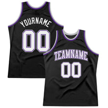 Загрузить изображение в средство просмотра галереи, Custom Black White Purple-Gray Authentic Throwback Basketball Jersey
