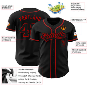 Custom Black Black-Red Authentic Baseball Jersey