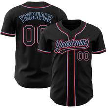 Загрузить изображение в средство просмотра галереи, Custom Black Black Light Blue-Red Authentic Baseball Jersey
