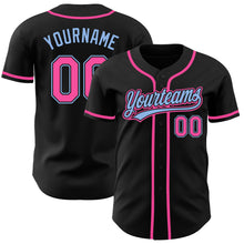 Load image into Gallery viewer, Custom Black Pink-Light Blue Authentic Baseball Jersey
